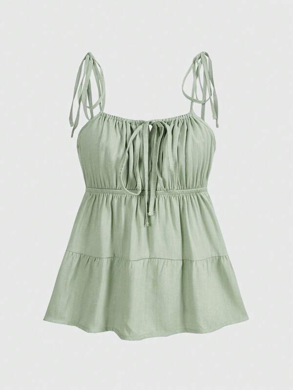 ROMWE Fairycore Solid Tie Front Cami Top