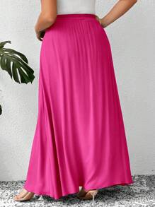 SHEIN LUNE 大码女式系腰长款休闲宽松半身裙 - 玫紅色 - 查看 2