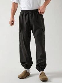 Mainfolk Celana Pria Kolor Kantong Plain Casual - Hitam - View 3