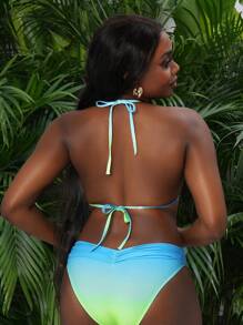 SHEIN Swim Women's Gradient Color Halter Strap Sexy Bikini Set, Print Pattern, Suitable For Vacation Summer - Multicolor - View 3