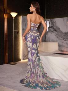 AOSHABABI 独家定制装饰香槟金露肩高开衩优雅修身正式晚礼服（大量装饰），适合所有正式场合、联欢会、音乐节、婚礼宾客、节日派对、毕业舞会、鸡尾酒会、约会、度假和伴娘礼服 - 紫色 - 查看 4