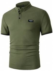 Manfinity Homme Conjunto de polo de manga corta y pantalones cortos para hombre, estilo sencillo y formal para uso diario - Verde militar - Ver 4
