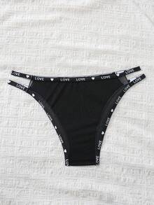 Braguita triangular con impresión de corazones y letras para mujer, con tirantes elásticos para uso diario y deportivo - Negro - Ver 2