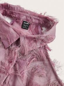 SHEIN Privé Solid Button Front Sleeveless  Fuzzy Shirt - Purple - View 3