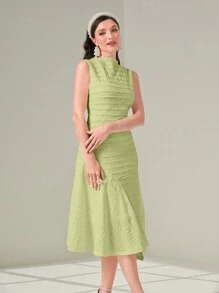 Modelyn 女士优雅纯色不对称下摆无袖连衣裙，适合夏季长款晚礼服 - 綠色 - 查看 6