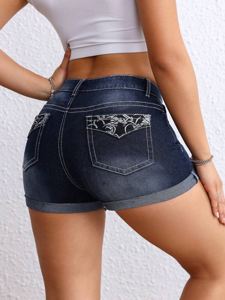 Shorts de mezclilla lisos para mujer con bolsillos y botones para verano