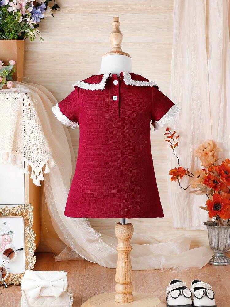 Elegant Baby Girl Color Block Dress With Bow Decoration For Summer