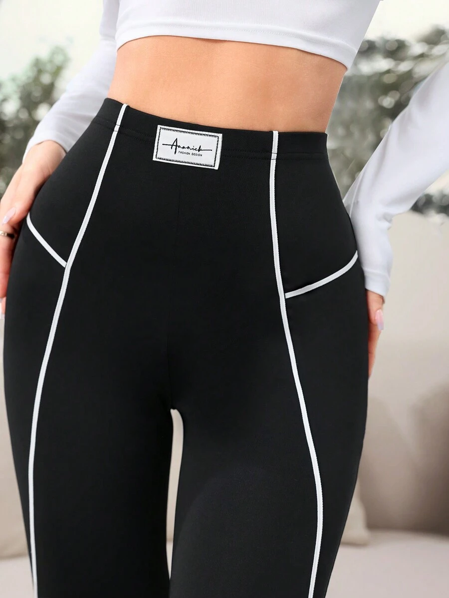 Mulvari Women's Fashionable Tight-Fitting Leggings With Contrast Color Edge Fall Cloth For Women - Black - View 1