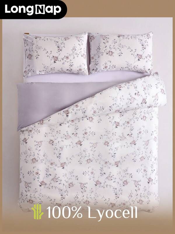 Conjunto de edredón de 2/3 piezas [100% Lyocell] con estampado floral, ultra transpirable y refrescante, con tacto sedoso, tela amigable con la moda hecha de madera, que absorbe la humedad y es fresca al tacto para personas que duermen con calor, Edredón*1 Funda de almohada*1/2