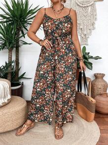 Breezaya Combinaison grande taille décontractée à imprimé fleuri et bretelles pour les vacances - Multicolore - Voir 6