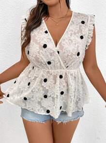 Flirla Plus Size Women's Fashion Solid Color Sleeveless V-Neck Blouse - Apricot - View 1