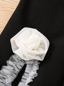 SHEIN Tween Girl Lace Open Slit 3D Flower Daily Matching Long Pants - Black - View 3