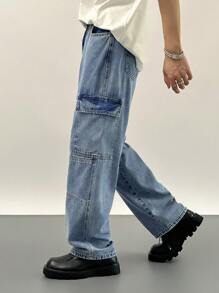 DAZY Men's Casual Washed Straight Leg Cargo Jeans - Blue - View 8