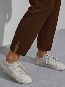 SHEIN LUNE 大尺碼女裝休閒通勤褲 - 棕色 - 查看 5