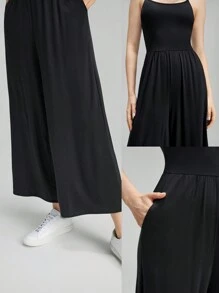 GLOWMODE Modal Treasures Wide-Leg Adjustable Jumpsuit Light Support Yoga Studio Gym Daily - Black - View 7