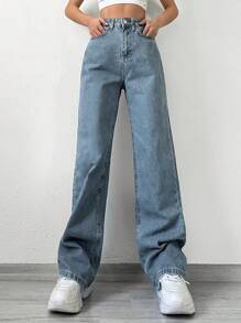 Cottnline Jeans de pierna recta unicolor - Lavado ligero - Ver 4