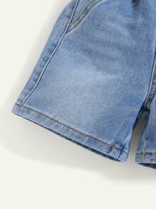 Cozy Pixies Shorts en jean délavé à poches rabattables sur les côtés, jambes larges et souples, pour garçons, style décontracté d'été - Jean bleu - Voir 6