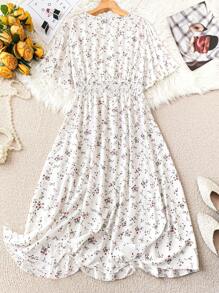 SHEIN Clasi 大码女式时尚甜美印花收腰连衣裙女装夏季 - 白色 - 查看 2