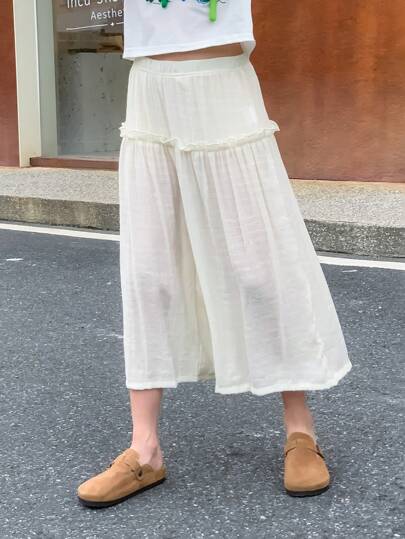 SHEIN Tween Girl Solid Color Simple Casual Vacation Pants