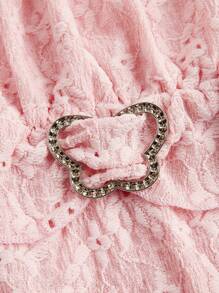 ROMWE Fairycore Áo thun nữ mùa hè cài nút đính đá hình bướm có viền bèo nhún - Hồng - Xem 4