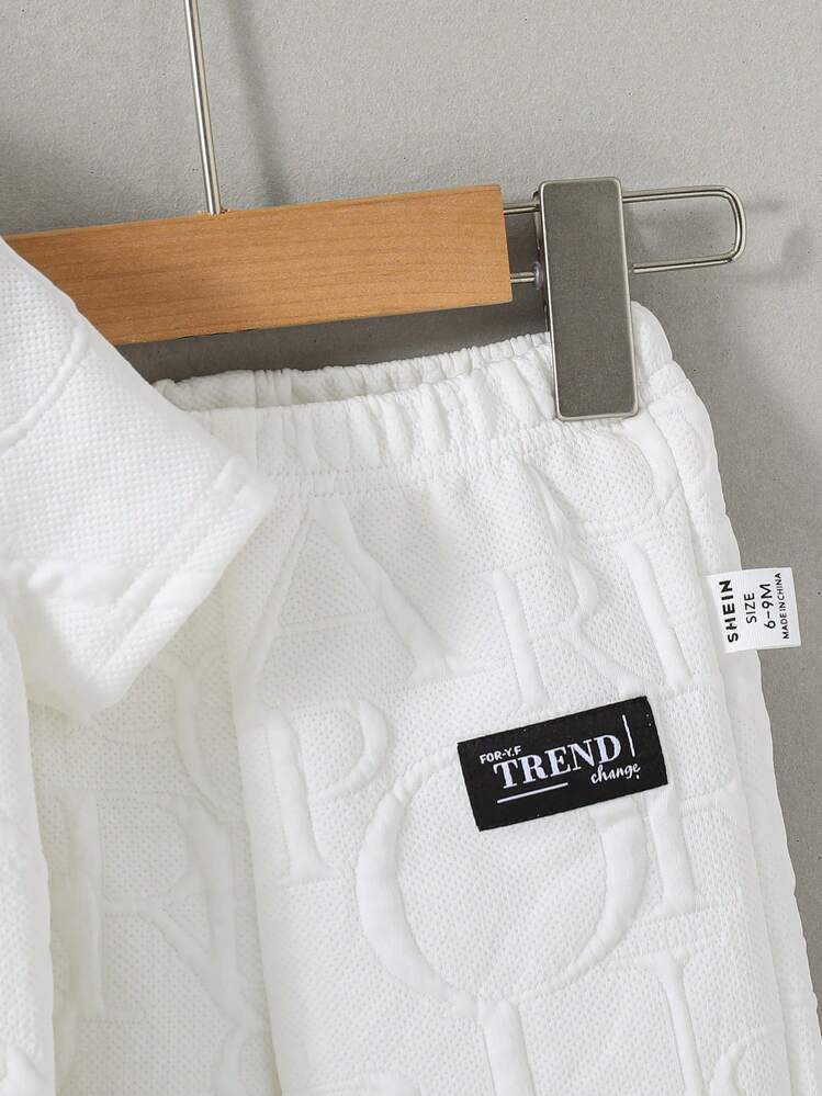 Conjunto de top de manga corta tejido casual clásico y pantalones largos para niños bebés - Blanco - Añade 3