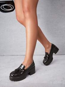 CUCCOO BIZCHIC Women Shoes Tassel Decoration Thick Soled Fashion Versatile Black Loafers Vacation Shoes Summer - Coffee Brown - View 6