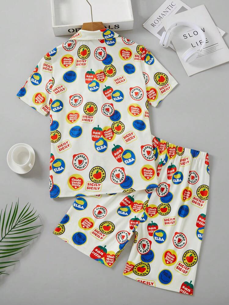 Teen Boy Simple Printed Shorts And Short Sleeve Loose Casual Home Clothes
