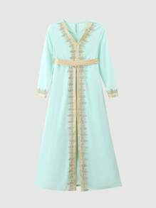 Women's Elegant Printed Long Sleeve Simple Daily Dress - Mint Green - View 3