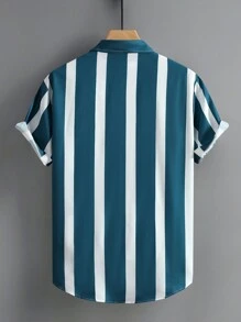 Manfinity Homme Camisa casual de verano para hombre con mangas cortas y estampado a rayas (corte aleatorio) - Azul y blanco - Ver 2