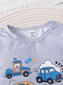 Bé Trai Dễ Thương In Hình Xe Ô Tô Cổ Tròn Tay Ngắn Và Quần Short Bộ Homewear Vừa Vặn, Mùa Hè - Xám - Xem 4