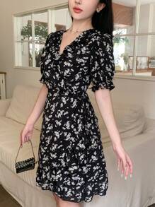 DAZY Women Short Floral Wrap Summer Dress Sundress Vacation Outfits Women Easter - Black - View 4