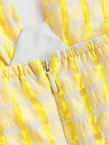 Aloruh Women's V-Neck Checkered Dress With Ruffle Trim, Halter Design - Yellow - View 3