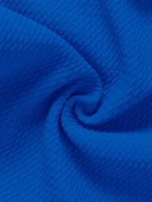 SHEIN 年輕女孩編織純色方領配搭休閒上衣，2件套裝 - 寶藍色 - 查看 5