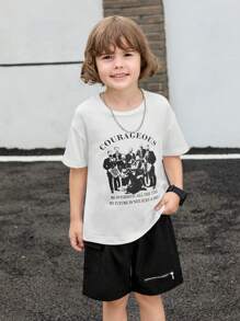 SHEIN 2 Stücke/Set lässige Hose und Outfit mit Reißverschluss-Deko für kleine Jungen