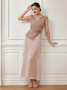 Modelyn Conjunto de top y falda de uso diario para mujer de unicolor y diseño simple - Rosa - Ver 1