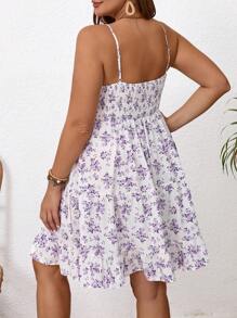 SHEIN Frenchy Plus Size Women's Boho Floral Print Backless Spaghetti Strap Dress, For Summer,Beach Dress Sundress,Holiday Outfits - Mauve Purple - View 2