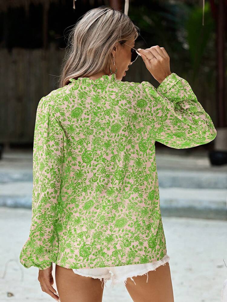 Summer Clothes Beach Women's Floral Print Button Front Shirt Winter Vacation Green Flower Christmas