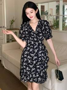 DAZY Women Short Floral Wrap Summer Dress Sundress Vacation Outfits Women Easter - Black - View 6