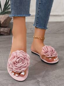 Dép hoa nữ, Giày trượt ngón chân mở rộng đáy phẳng phong cách cổ tích, Thời trang mùa hè mới - Hồng - Xem 4
