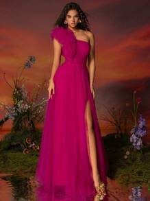 VIPGIRL Fuchsia Hostess Dress, Heavily Beaded, Ethereal & Luxurious, For Banquets, Galas, Runway, Wedding Guest Dress Party Dress Formal Dress Evening Dress,Gown - Màu Hồng Tươi - Xem 3