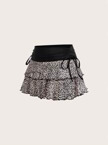 SHEIN EZwear Váy mini xếp nếp in họa tiết da báo có viền chắp vá cho mùa hè - màu đen - Xem 3