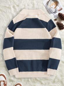 RueChic Men Color Block Half Zipper Moss Stitch Regular Sweater - Blue and White - View 2