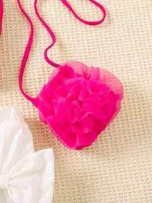 Tween Girl Elegant Urban Style Spring/Summer Outfit Set, Including Spicy Pink Flower Top With Fun Print And Shoulder Bag,Holiday,Travel - Multicolor - View 4