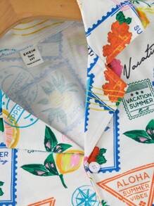 青少年男生簡約時尚印花開衫上衣和短褲，休閒寬鬆家居服 - 彩色 - 查看 4