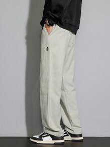 男士束口腰口袋休閒褲,春秋季節 - 灰色 - 查看 2