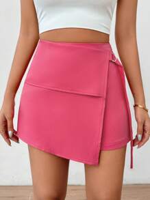 Chiquease Women's Simple Solid Everyday Buckle Shorts - Watermelon Pink - View 1