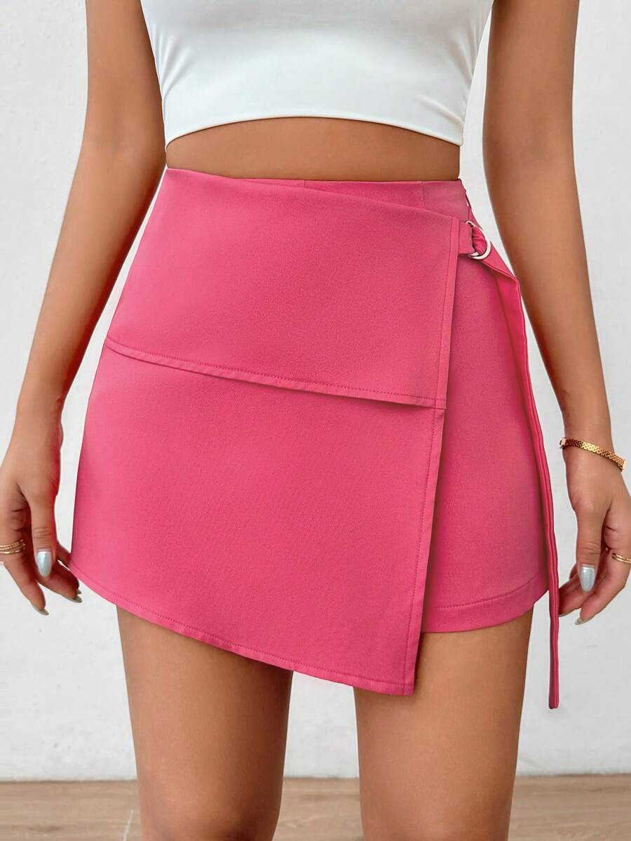 Chiquease Women's Simple Solid Everyday Buckle Shorts - Watermelon Pink - View 1