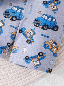 Bé Trai Dễ Thương In Hình Xe Ô Tô Cổ Tròn Tay Ngắn Và Quần Short Bộ Homewear Vừa Vặn, Mùa Hè - Xám - Xem 6