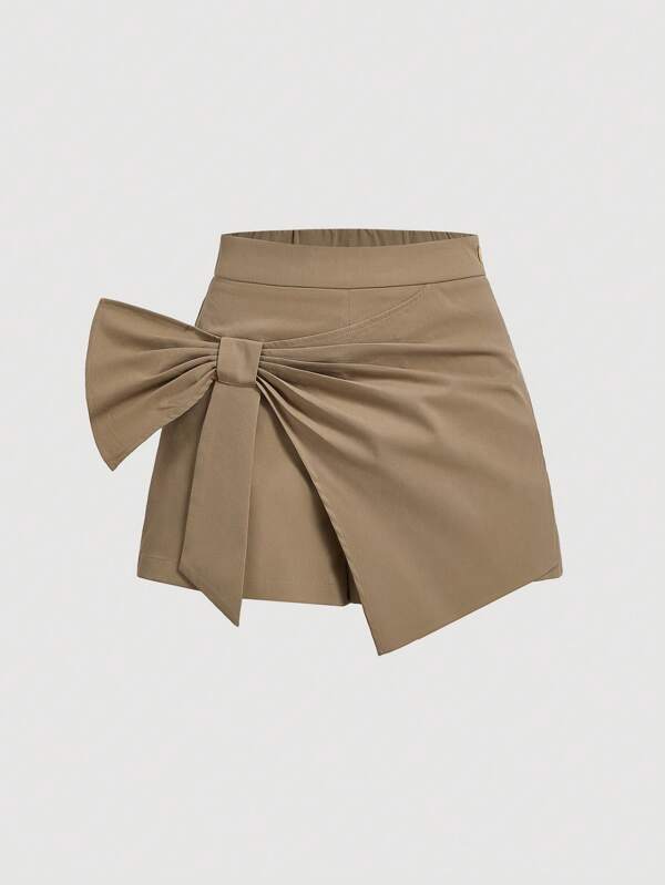 SHEIN MOD Shorts de mujer de color caqui con gran adorno de lazo