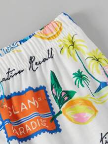 青少年男生簡約時尚印花開衫上衣和短褲，休閒寬鬆家居服 - 彩色 - 查看 3